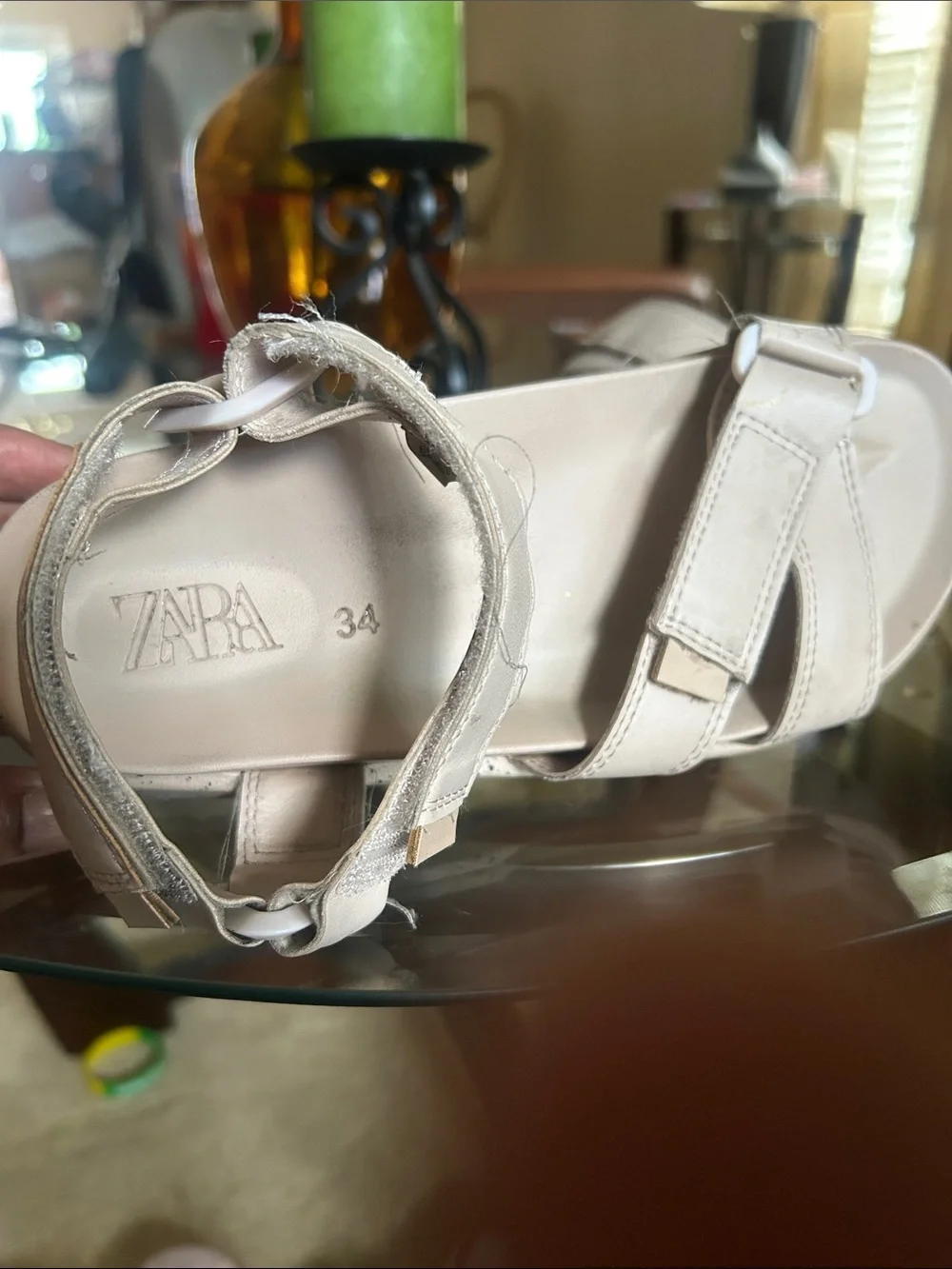 ZARA Women's Cream Ankle-Strap Casual Sandals